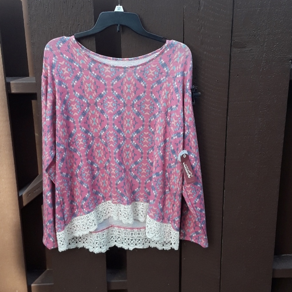 Arizona pink with lace on bottom long sleeve shirt